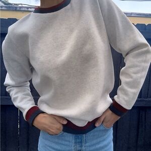 Marine Layer Cream Sweater with burgundy and Blue Trim